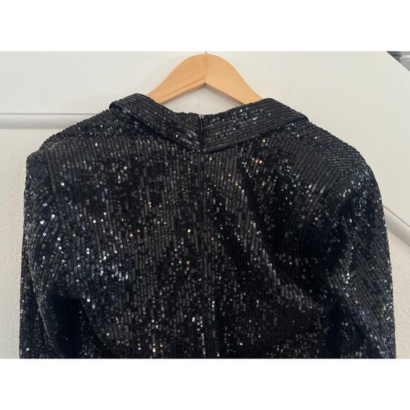Eliza J Sequin Button Down Coat Dress Womens Size 8 Y2K Glam Party Event Black - Picture 11 of 15